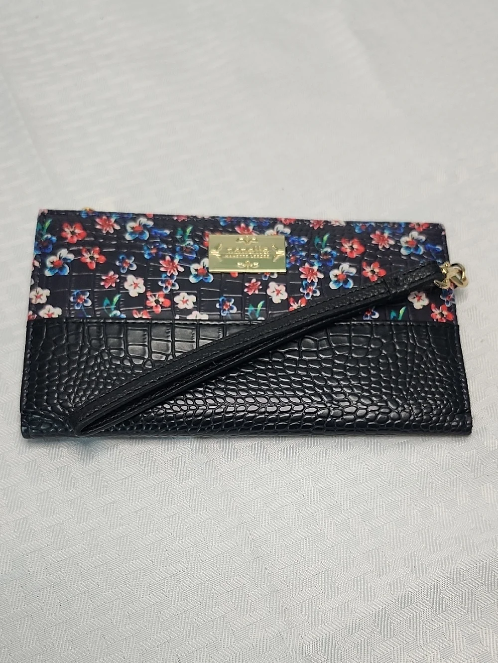 Nanette Lepore Black Floral Wristlet Clutch NEW